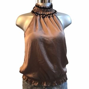 Victorian Coquette Blouse Top Ruffle Turtle Neck Sleeveless Lightweight Romantic